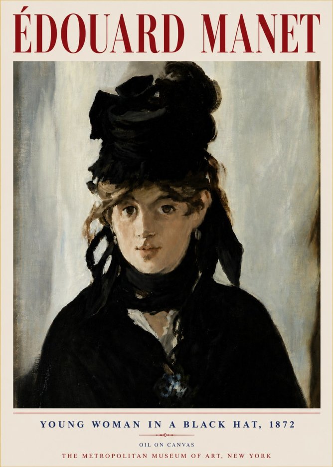 Édouard Manet Young Woman in a Black Hat, 1872 No6 - Affiche