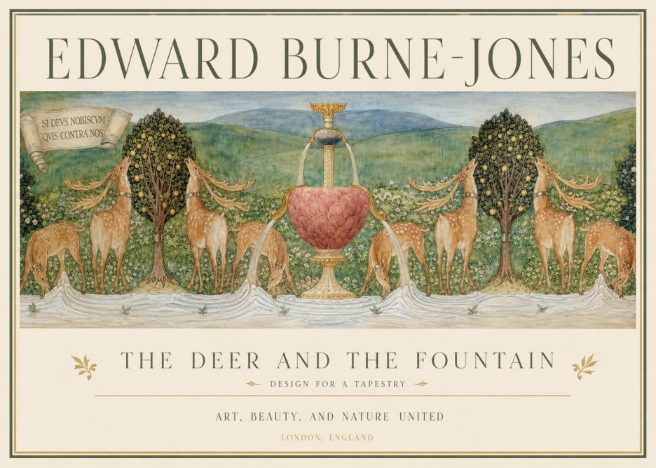 Edward Burne-Jones The Deer and the Fountain No1 - Affiche