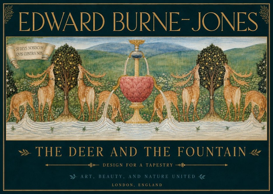 Edward Burne-Jones The Deer and the Fountain No3 - Affiche