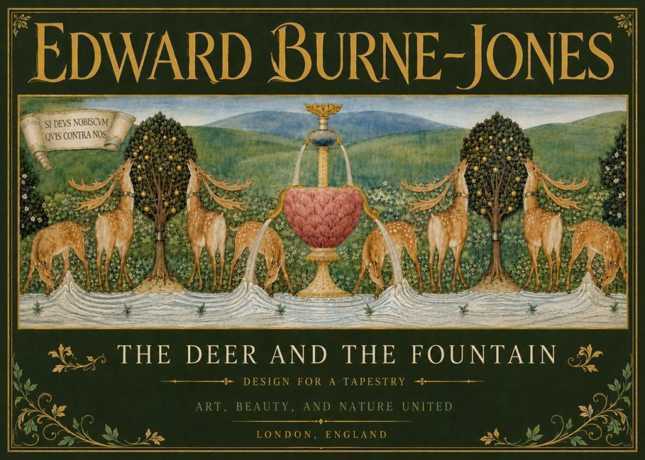 Edward Burne-Jones The Deer and the Fountain No5 - Affiche