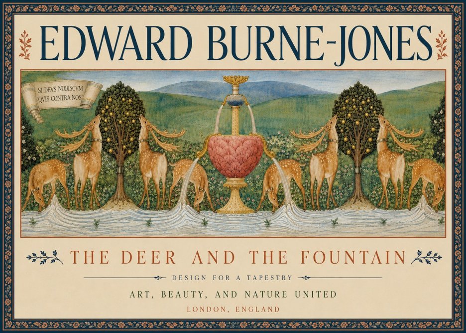 Edward Burne-Jones The Deer and the Fountain No6 - Affiche