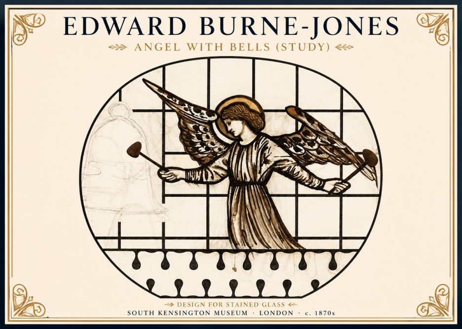 Edward Burne-Jones Angel with Bells (Study) No1 - Affiche