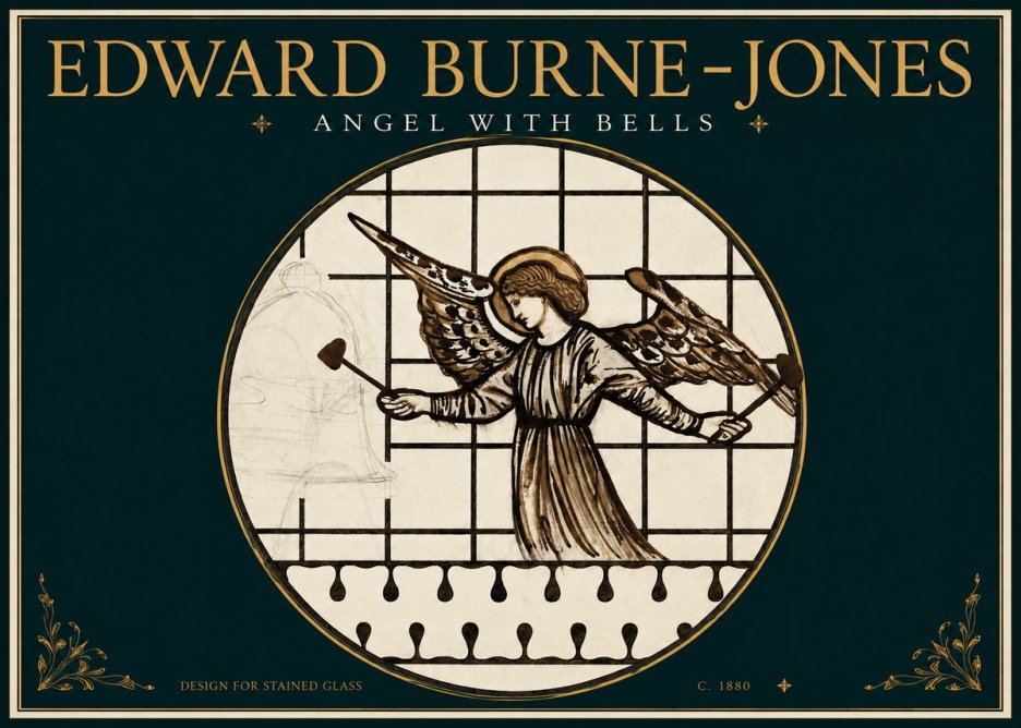 Edward Burne-Jones Angel with Bells (Study) No3 - Affiche