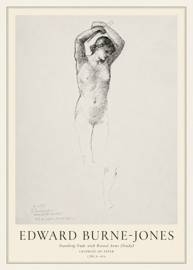 Edward Burne-Jones Standing Nude with Raised Arms (Study) No1 - Affiche