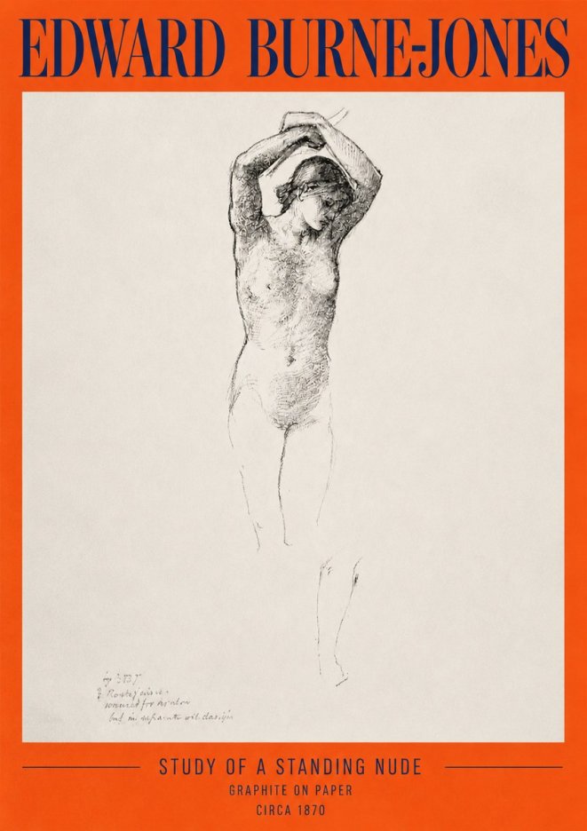 Edward Burne-Jones Standing Nude with Raised Arms (Study) No2 - Affiche
