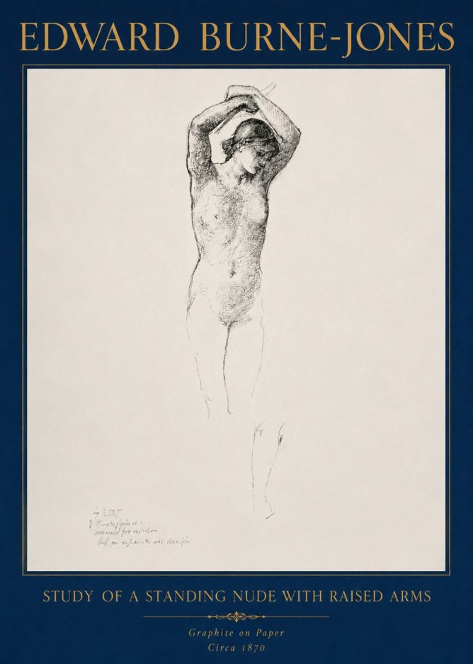 Edward Burne-Jones Standing Nude with Raised Arms (Study) No4 - Affiche