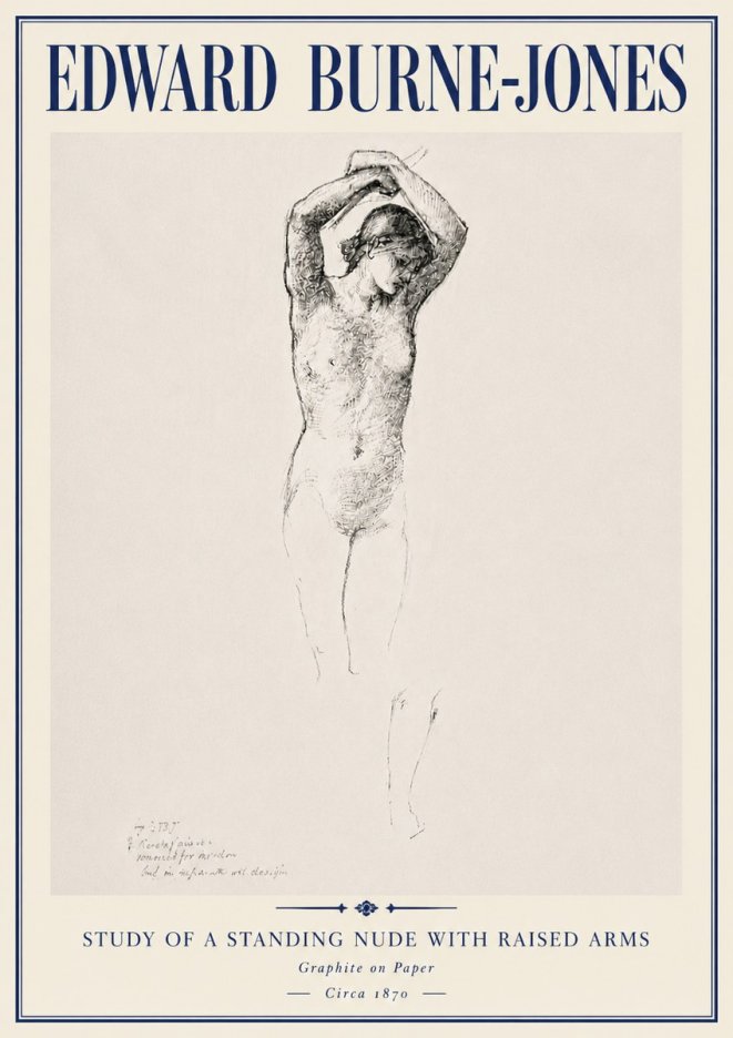 Edward Burne-Jones Standing Nude with Raised Arms (Study) No6 - Affiche