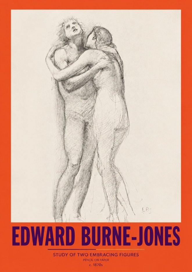 Edward Burne-Jones Study of Two Embracing Figures No2 - Affiche