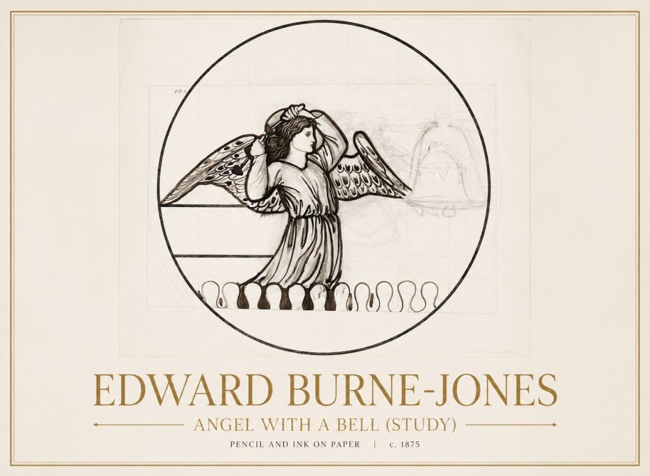 Edward Burne-Jones Angel with a Bell (Study) No1 - Affiche