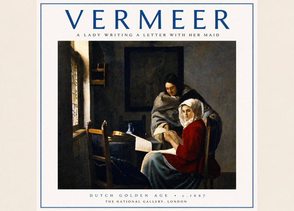Vermeer A Lady Writing a Letter with Her Maid I No6 - Affiche