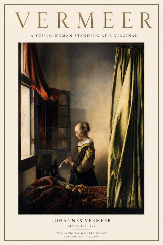 Vermeer A Young Woman Standing at a Virginal No3 - Affiche