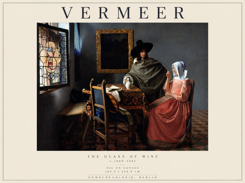 Vermeer The Glass of Wine No5 - Affiche
