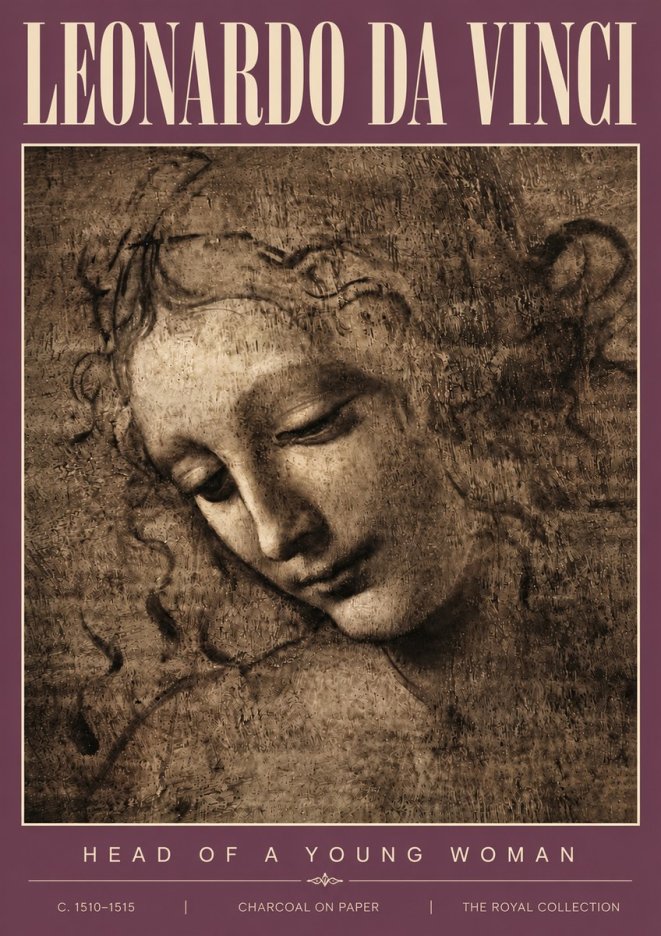 Leonardo da Vinci Head of a Young Woman II No4 - Affiche