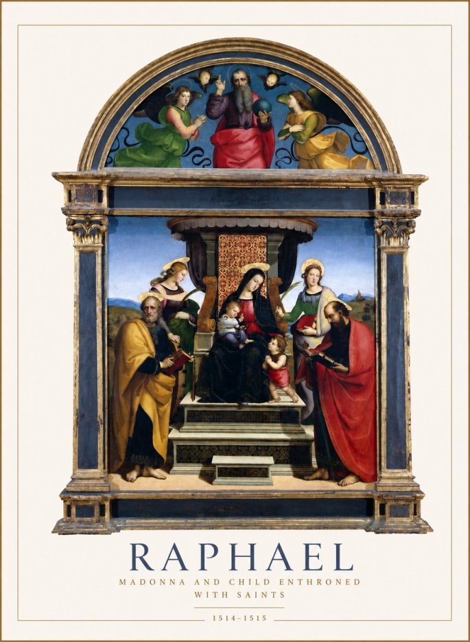 Raphael Madonna and Child Enthroned with Saints No1 - Affiche