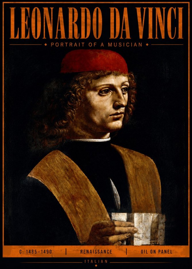 Leonardo da Vinci Portrait of a Musician No4 - Affiche