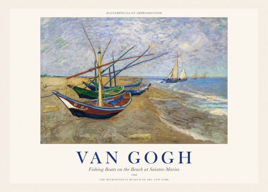 Van Gogh Fishing Boats on the Beach at Saintes-maries No1 - Affiche