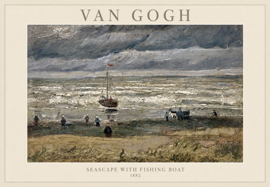 Van Gogh Seascape with Fishing Boat No1 - Affiche