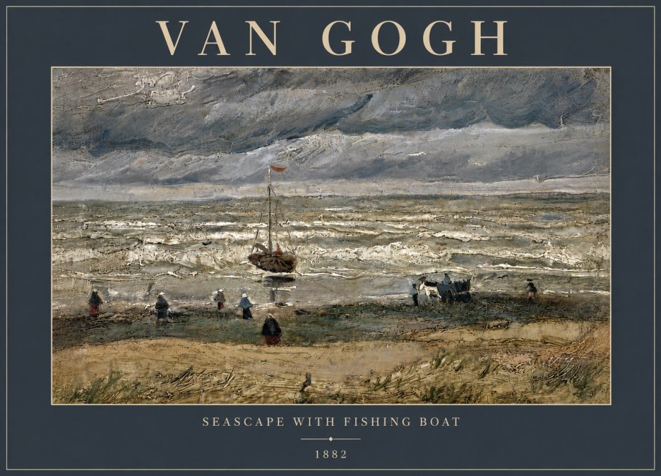 Van Gogh Seascape with Fishing Boat No5 - Affiche