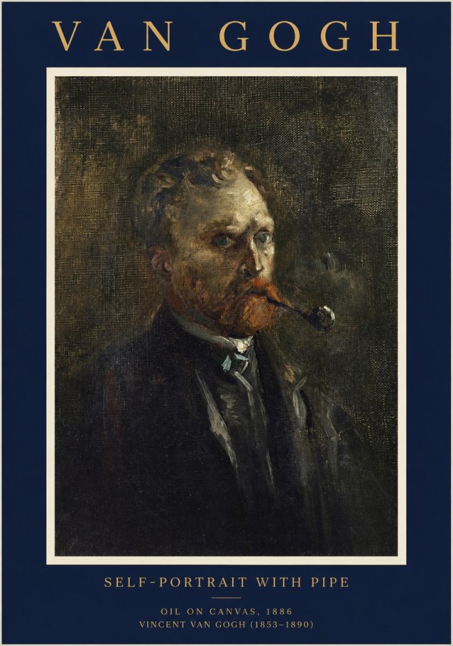 Van Gogh Self-portrait with Pipe No1 - Affiche