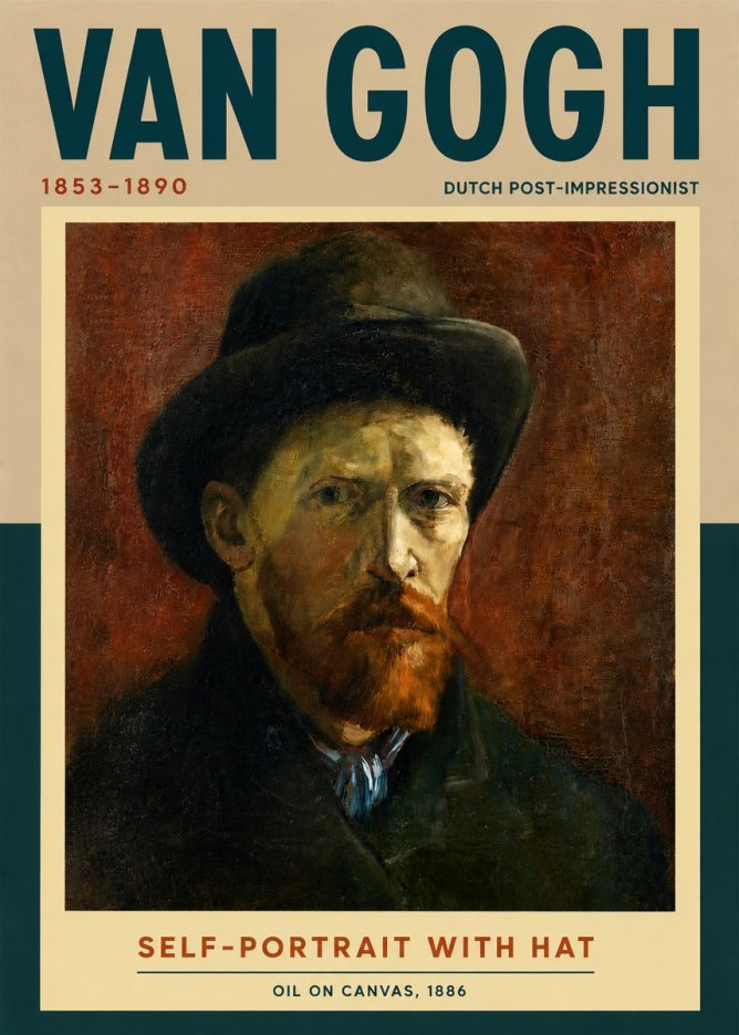Van Gogh Self-portrait with Hat No5 - Affiche