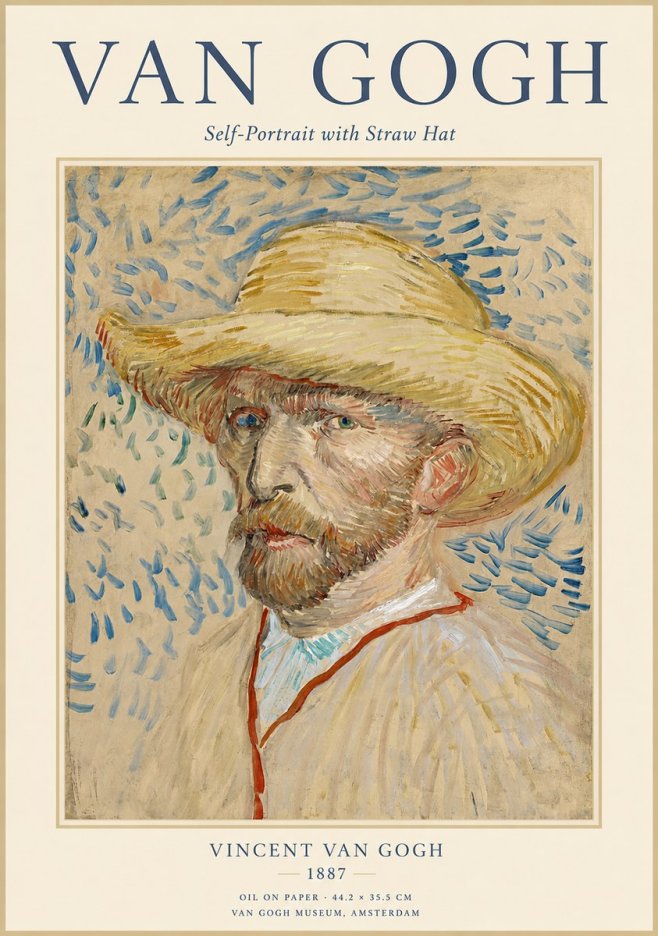 Van Gogh Self-portrait with Straw Hat II No1 - Affiche