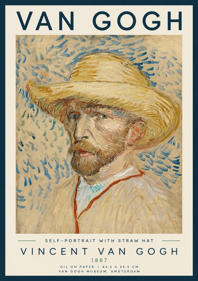 Van Gogh Self-portrait with Straw Hat II No3 - Affiche