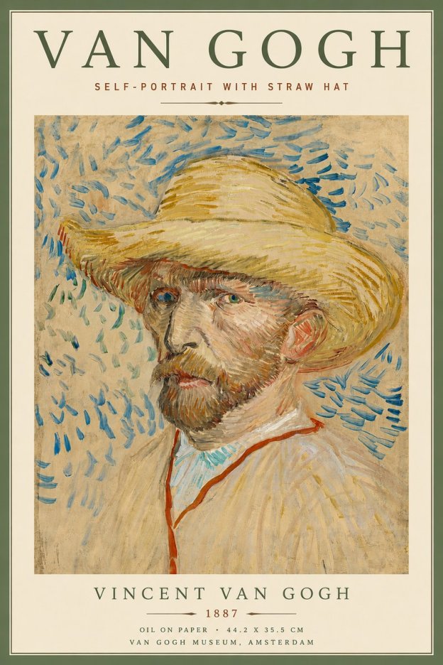 Van Gogh Self-portrait with Straw Hat II No4 - Affiche