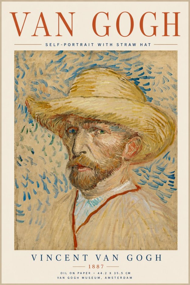 Van Gogh Self-portrait with Straw Hat II No6 - Affiche