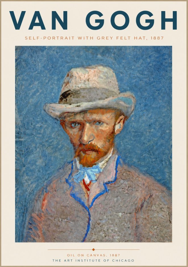 Van Gogh Self-portrait with Grey Felt Hat II No6 - Affiche