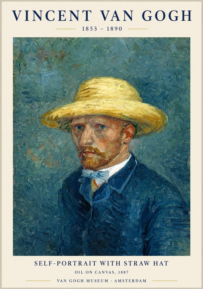 Van Gogh Self-portrait with Straw Hat III No1 - Affiche