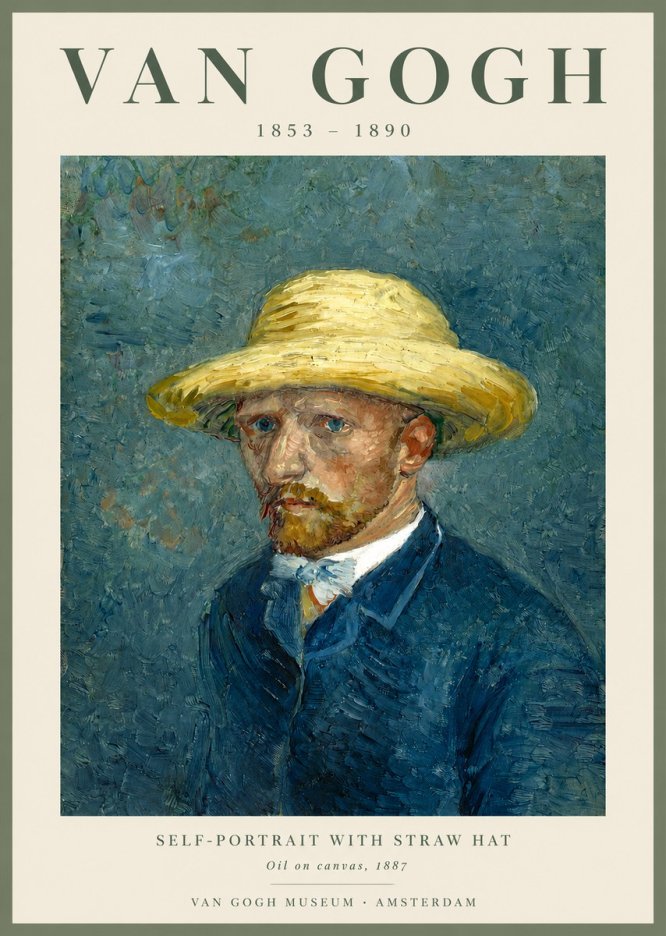 Van Gogh Self-portrait with Straw Hat III No2 - Affiche