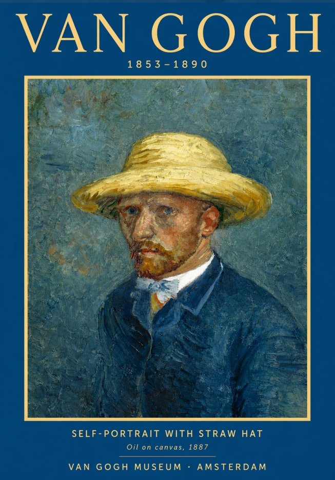 Van Gogh Self-portrait with Straw Hat III No3 - Affiche