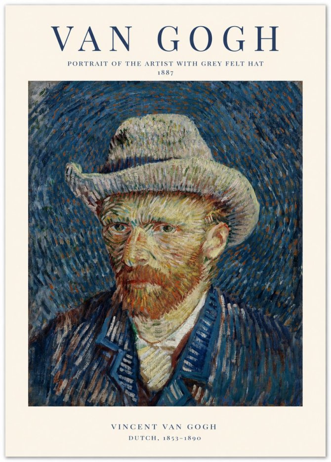 Van Gogh Portrait of the Artist with Grey Felt Hat No1 - Affiche