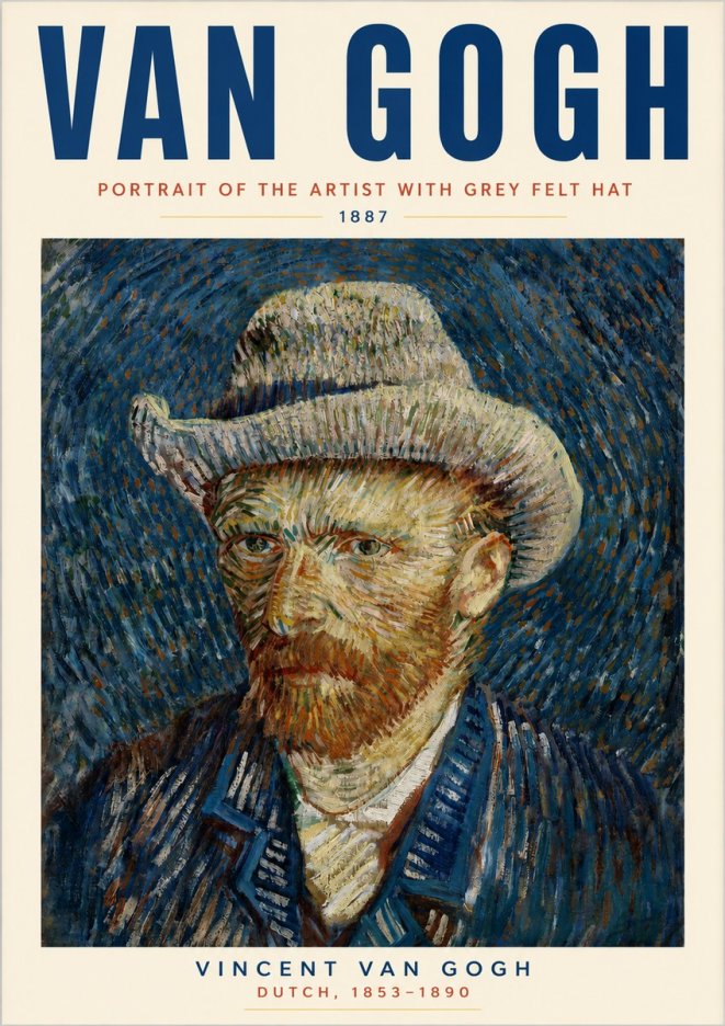 Van Gogh Portrait of the Artist with Grey Felt Hat No3 - Affiche