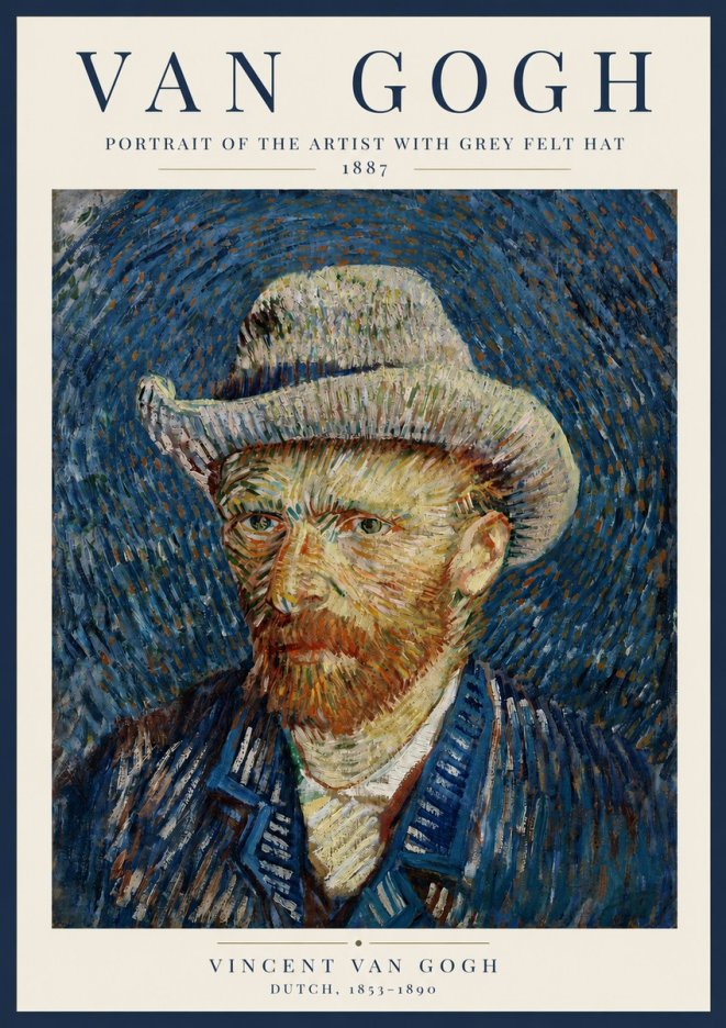 Van Gogh Portrait of the Artist with Grey Felt Hat No4 - Affiche