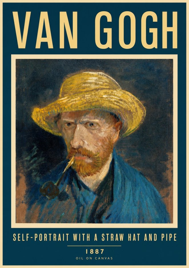 Van Gogh Self-portrait with a Straw Hat and Pipe No2 - Affiche
