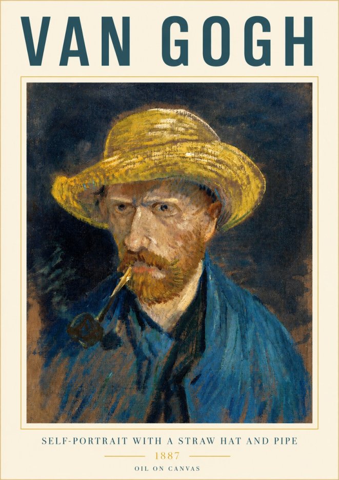 Van Gogh Self-portrait with a Straw Hat and Pipe No3 - Affiche
