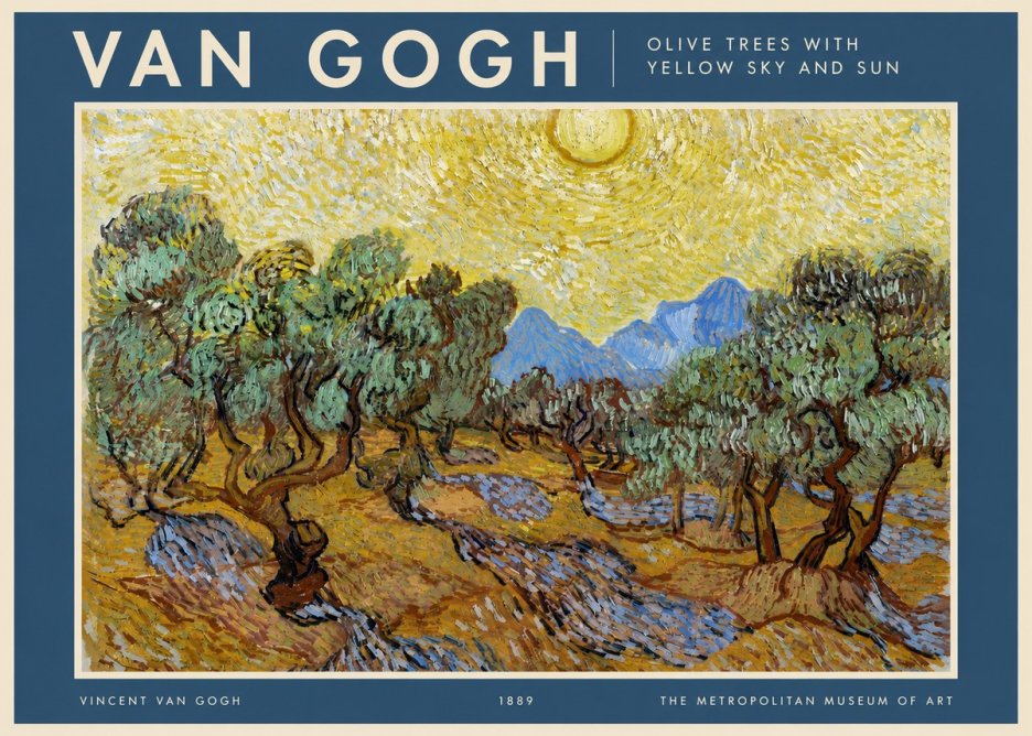 Van Gogh Olive Trees with Yellow Sky and Sun No2 - Affiche