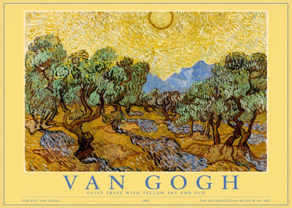 Van Gogh Olive Trees with Yellow Sky and Sun No3 - Affiche