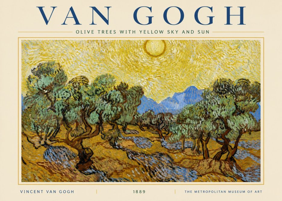 Van Gogh Olive Trees with Yellow Sky and Sun No5 - Affiche