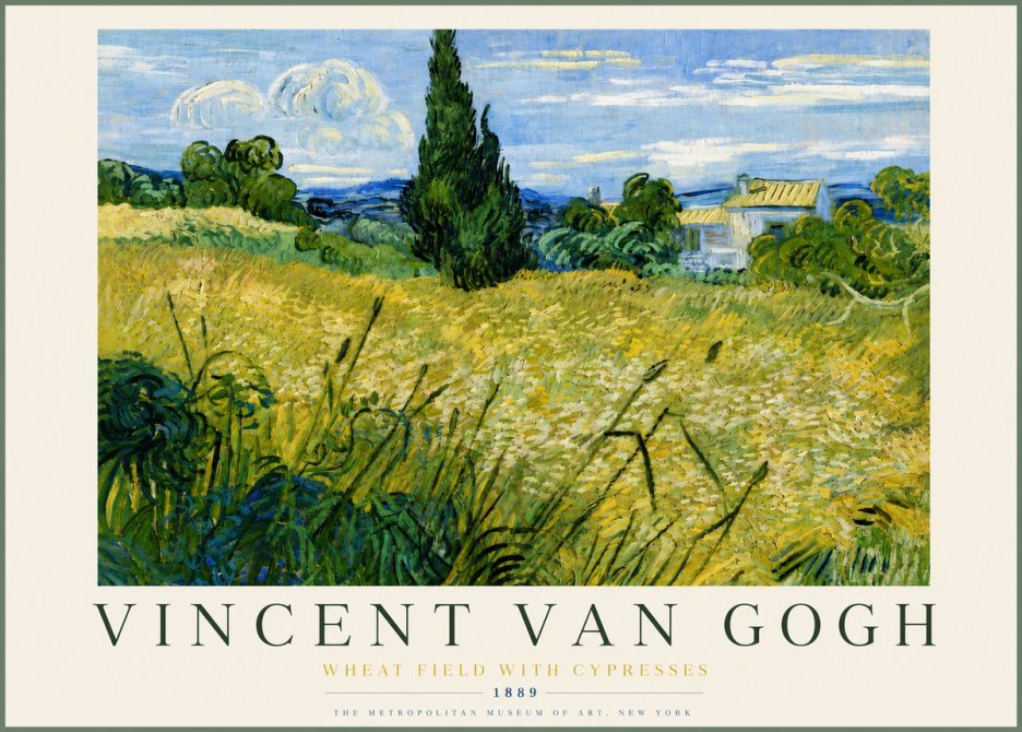 Van Gogh Wheat Field with Cypresses No4 - Affiche