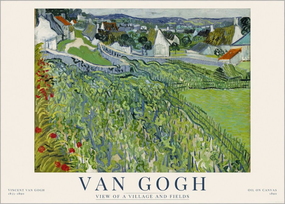Van Gogh View of a Village and Fields No1 - Affiche