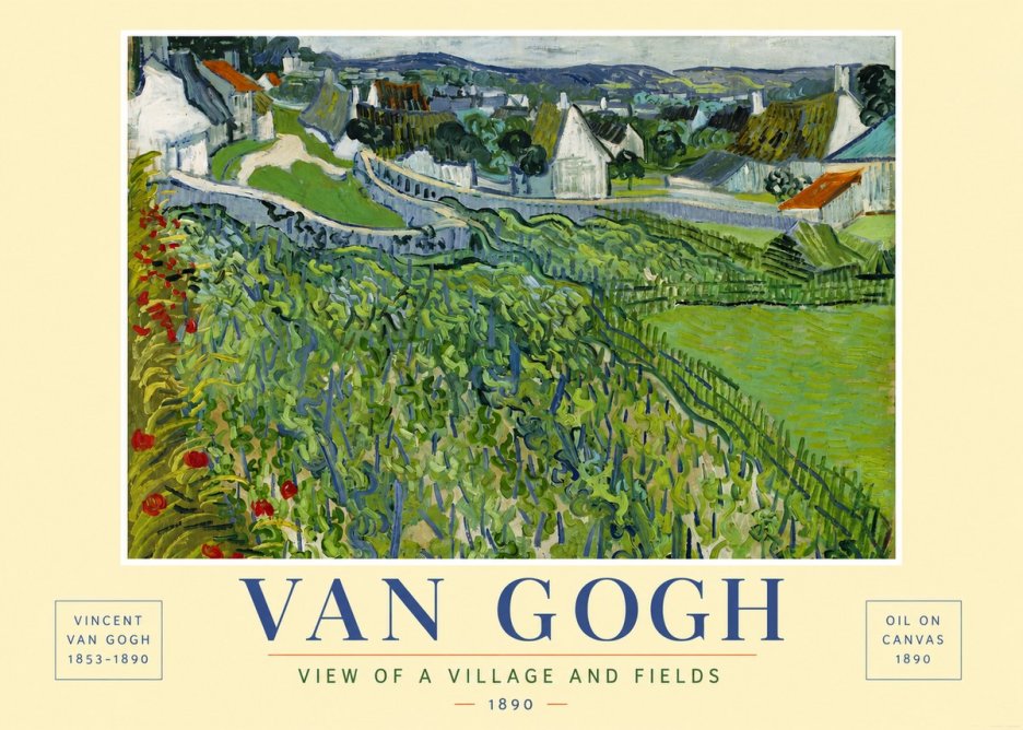 Van Gogh View of a Village and Fields No6 - Affiche