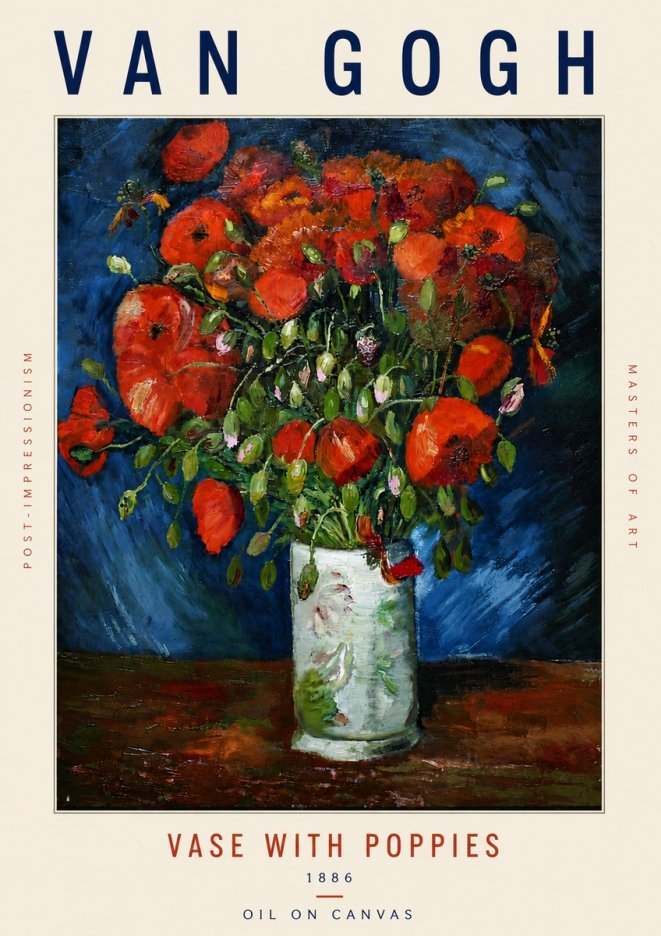 Van Gogh Vase with Poppies No5 - Affiche