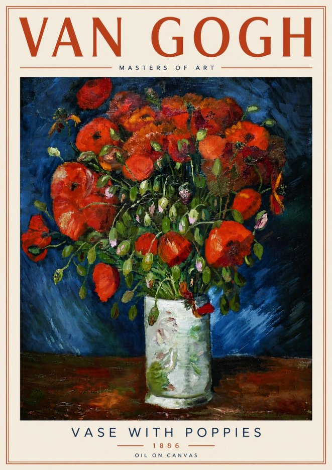 Van Gogh Vase with Poppies No6 - Affiche