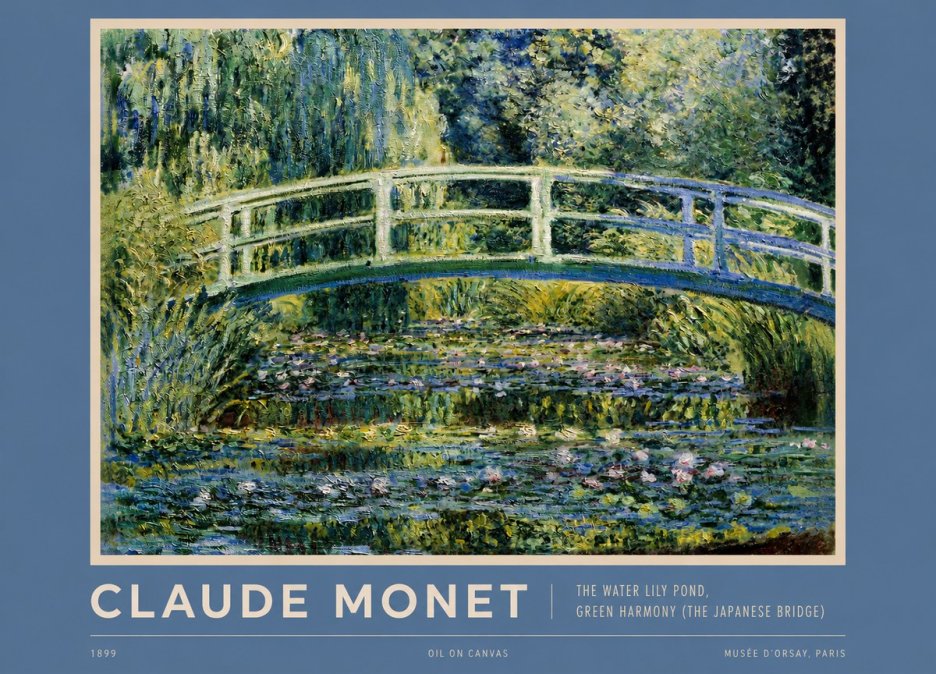 Monet The Water Lily Pond, Green Harmony (the Japanese Bridge) No2 - Affiche