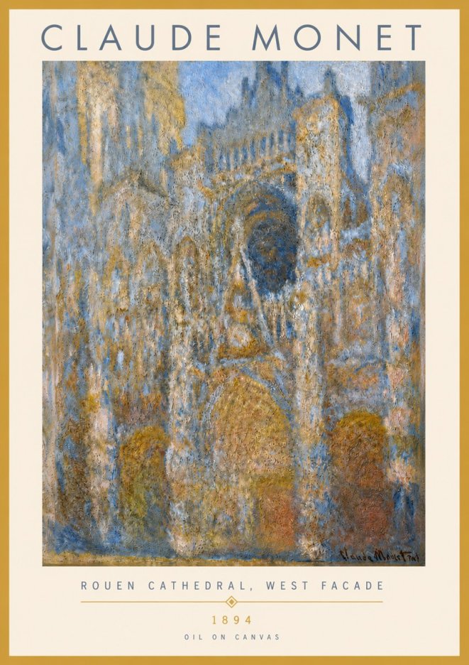 Monet Rouen Cathedral, West Facade No3 - Affiche