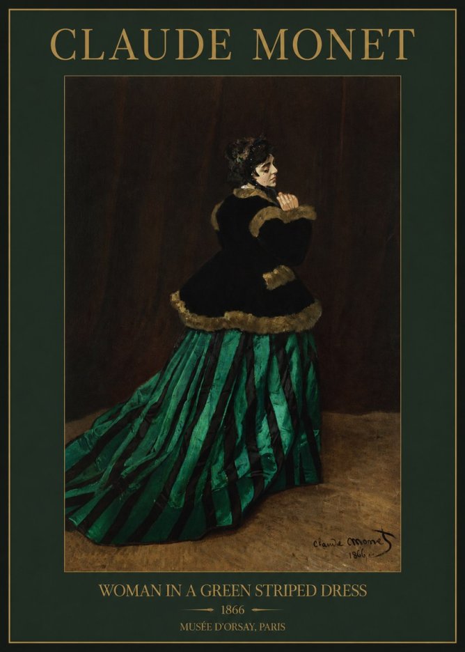 Monet Woman in a Green Striped Dress No2 - Affiche
