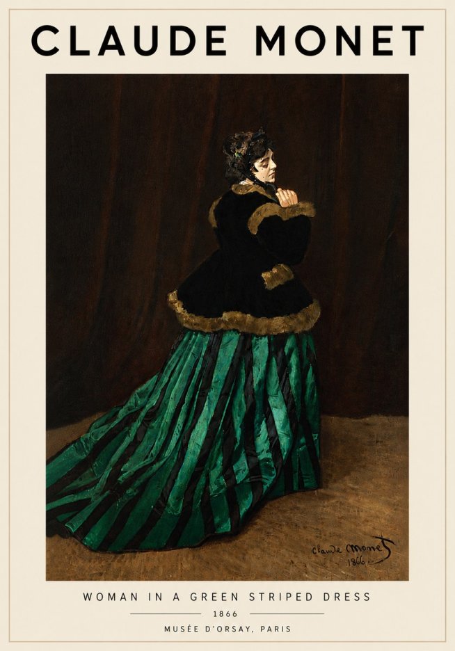 Monet Woman in a Green Striped Dress No6 - Affiche
