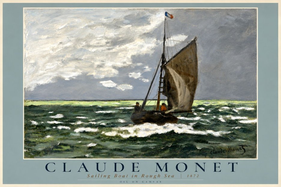 Monet Sailing Boat in Rough Sea No2 - Affiche